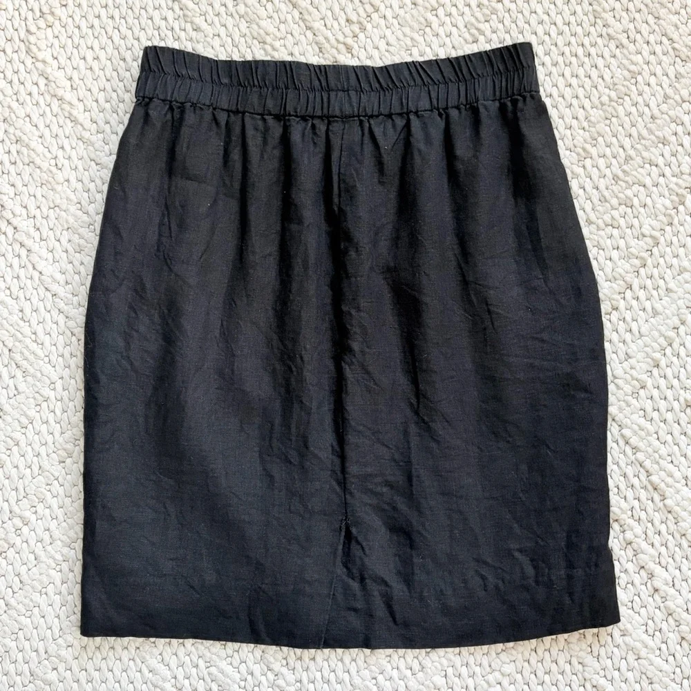 J CREW Black Linen Sidewalk Skirt Elastic Waist Pull On Womens SMALL EUC